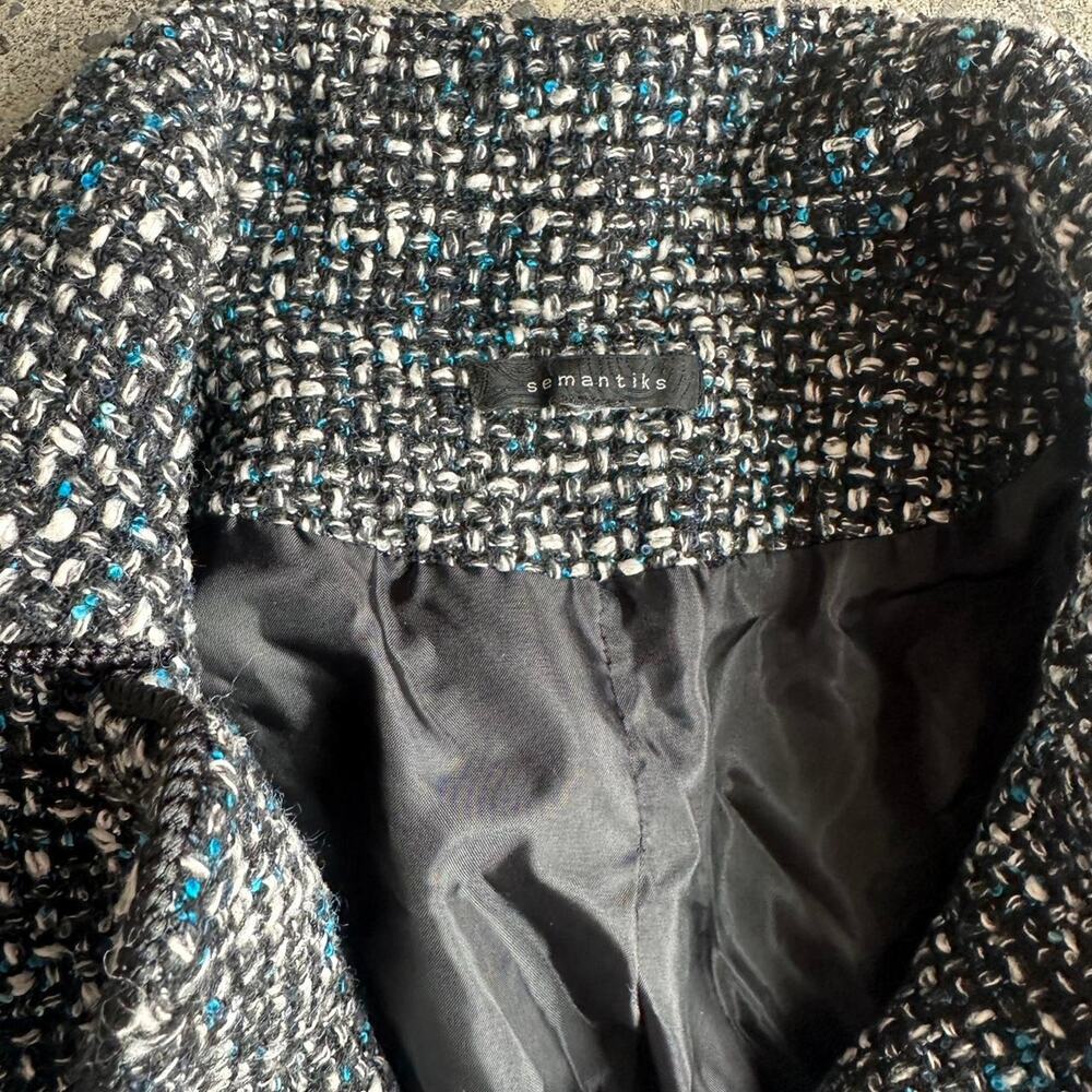 Semantiks Women’s Medium Tweed Two Piece Skirt Suit Black Blue White Vintage - Picture 3 of 4